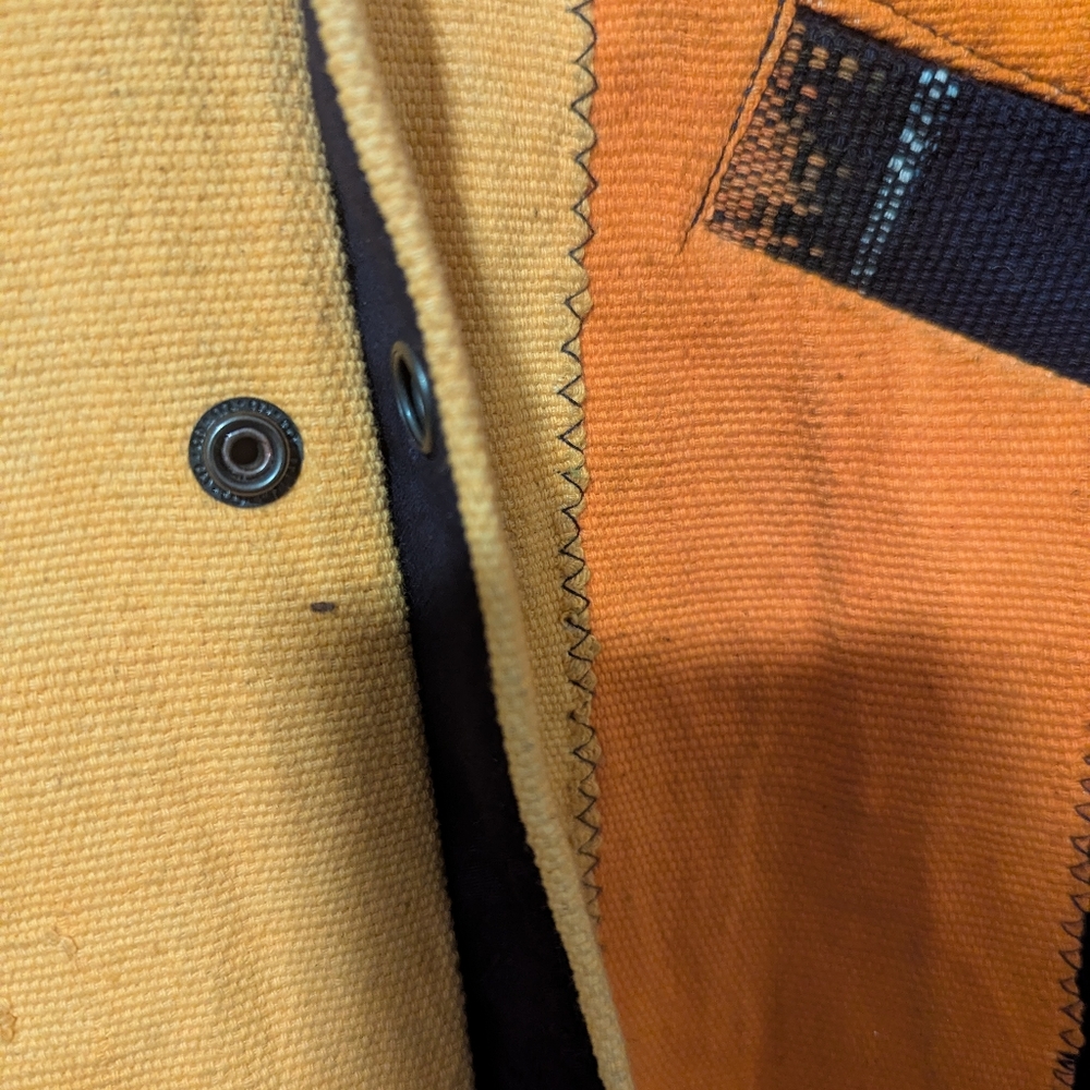 Larry Jay Ghanaian Designer Stylish Long Orange and Indigo Coat - Picture 9 of 10
